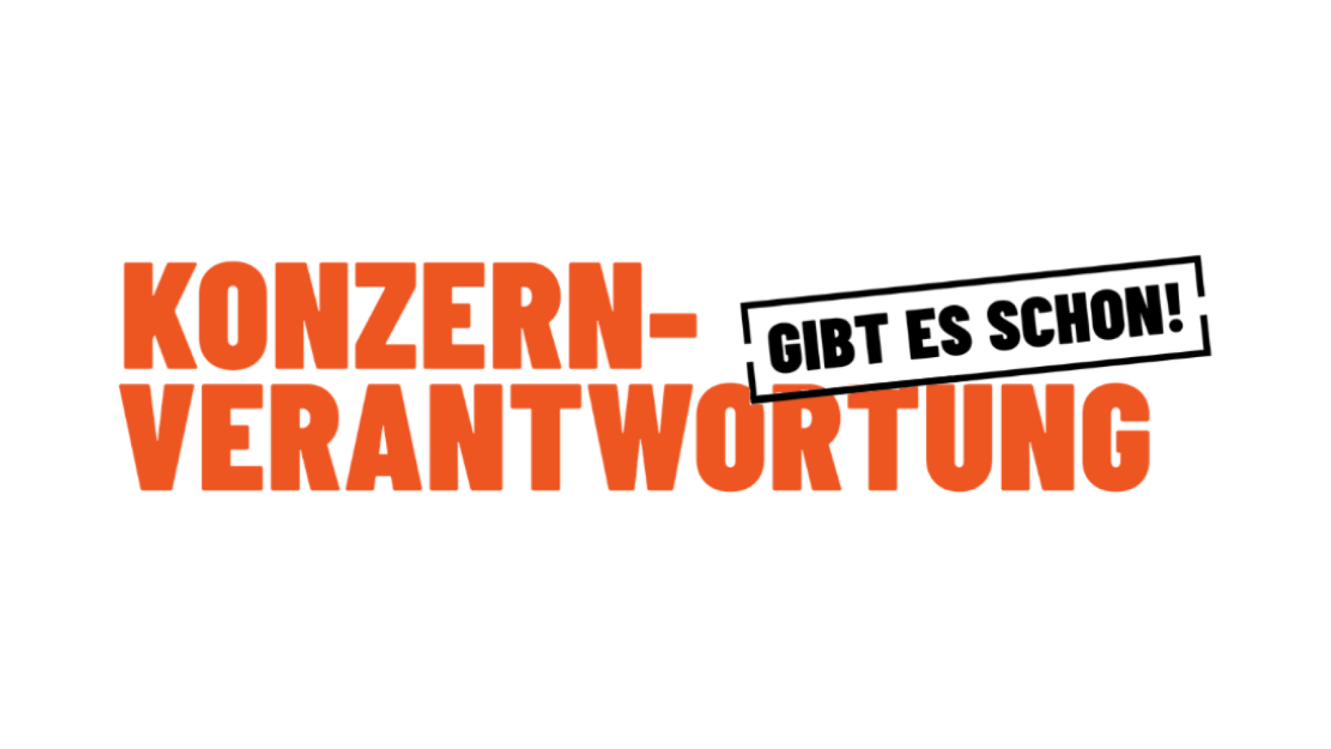 Logo «Konzernverantwortung – gibt es schon!» in Orange und Schwarz
